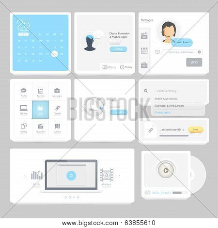 Responsive flat UI navigation elements with icons set for personal portfolio website