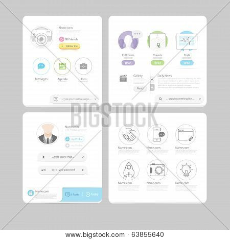 Responsive flat UI navigation elements with icons set for personal portfolio website