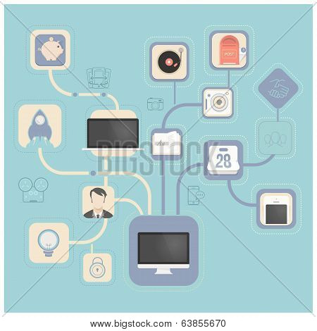 Flat vintage infographics elements with icons for website, mobile and print templates