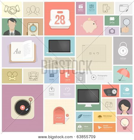 Flat vintage infographics elements with icons for website, mobile and print templates