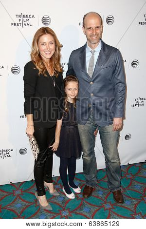 NEW YORK-APR 21: (L-R) Actress Sasha Alexander, daughter Lucia and husband Edoardo Ponti attend the Shorts Program: Soul Survivors at AMC Loews Village 7 on April 21, 2014 in New York City. 