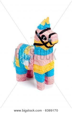 Rosa, blått och gult Burro Pinata på vit