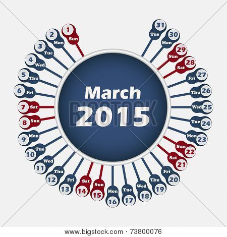 Vector calendar 2015 March template
