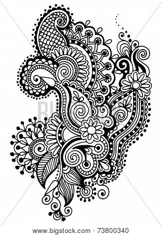 black line art ornate flower design collection, ukrainian ethnic