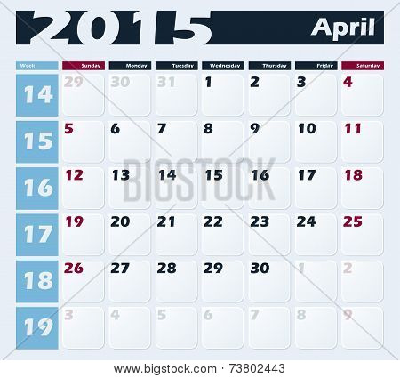 Calendar 2015 April vector design template