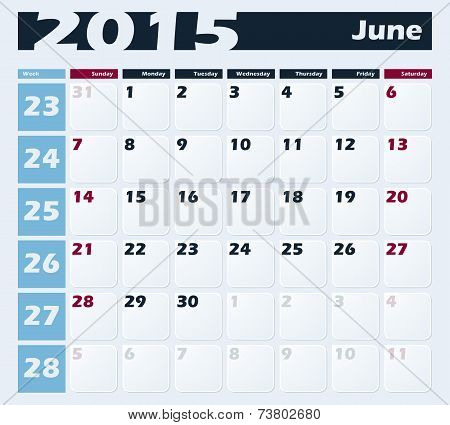Calendar 2015 June vector design template
