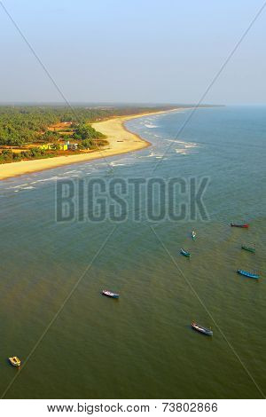 Sea With Fishing Boats, Beach, Mountains And The Jungle