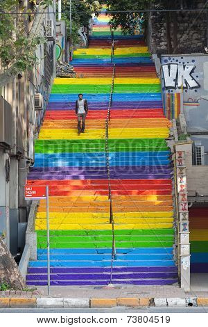 Rainbow Steps In Bohemian Neighborhood