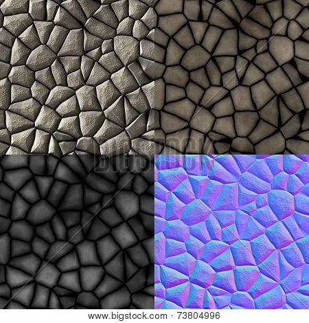 Cobble Stones Seamless Generated Texture (with Diffuse, Bump And