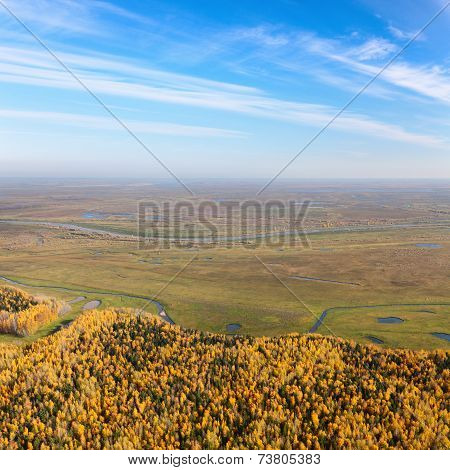 Swampy Plain In Autumn, Top View
