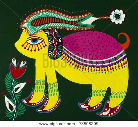 Ukrainian traditional fine art. Decorative fantasy animal. Origi