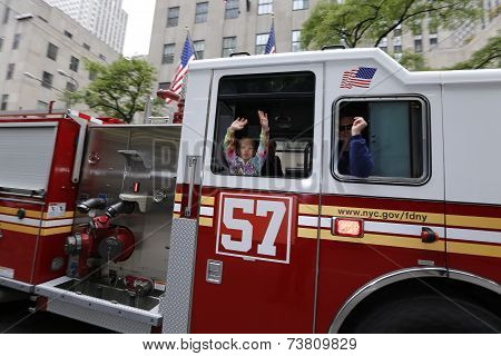FDNY engine with little rider
