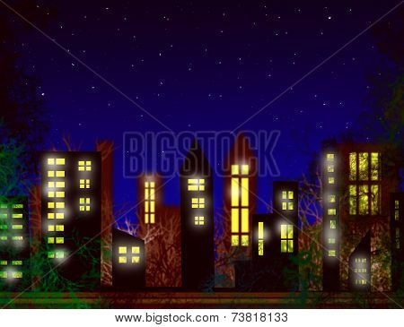 Silhouette Of The City And Night