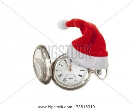 Old fashioned pocket watch with santa hat