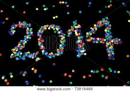 Number 2014 made of colorful paper dots.