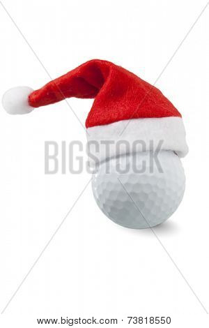 Golf ball with santa hat.