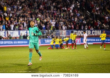 HARTFORD - OCTOBER 10: Maximo Banguera #1 after ecuadorian goal on US Friendly match between US Men`s National Team vs Ecuador,  on October 10, 2014, in Rentschler Field stadium, Hartford, USA. 