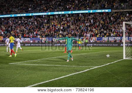  HARTFORD - OCTOBER 10:   Maximo Banguero #1 of Ecuador in the first half during an international friendly with Ecuador at Rentschler Field on October 10, 2014 in East Hartford,
