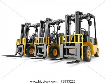 Forklift truck on white isolated background. 3d