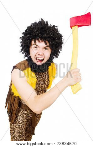 Savage man isolated on white