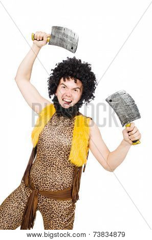 Savage man isolated on white