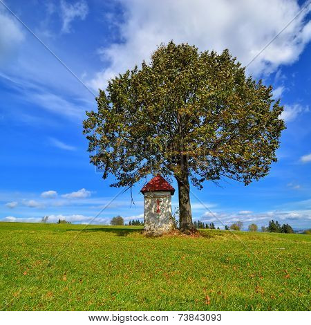 Landscape With Roadside Shrine. Poland.