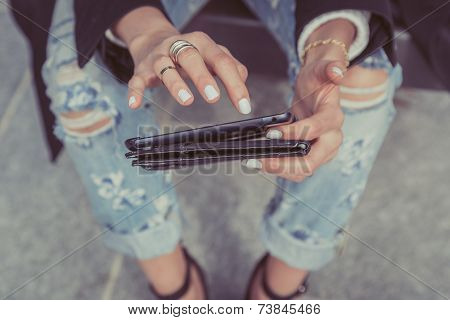 Detail Of A Girl Working With Her Tablet