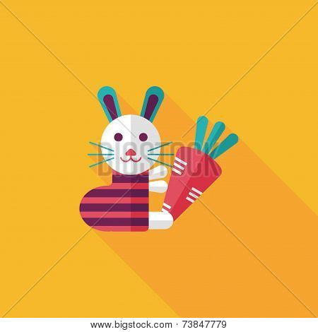 Rabbit With Carrot Flat Icon With Long Shadow,eps 10
