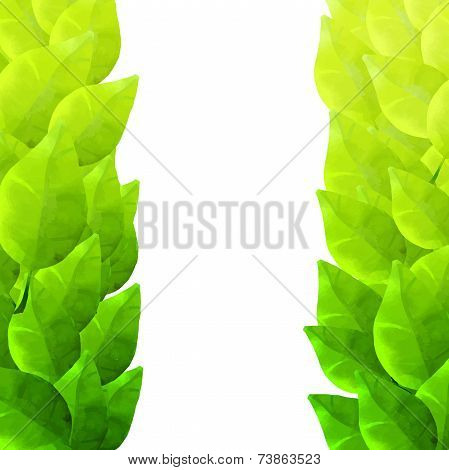 Green leaves frame. Watercolor artistic texture.