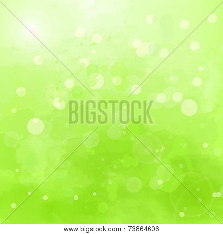 Abstract green background with watercolor splashes and swashes