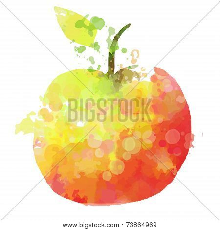Apple illustration with watercolor splashes