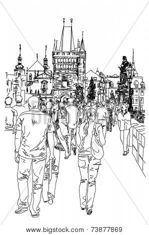 Charles Bridge - Prague, Czech Republic - a vector sketch