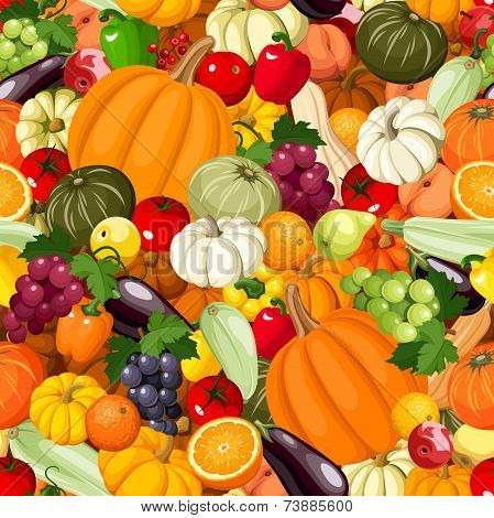 Seamless background with various vegetables and fruits. Vector illustration.