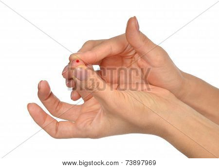 Diabetes Patient Finger To Make Glucose Level Blood Test
