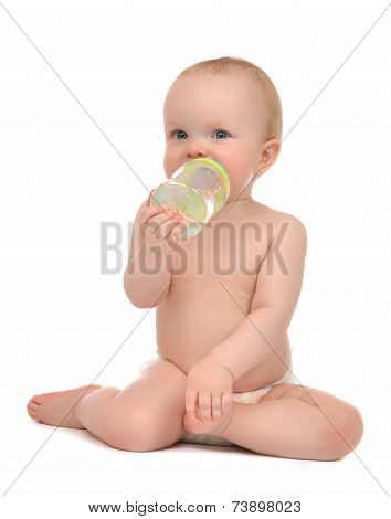 Infant Child Baby Toddler Sitting And Drinking Water