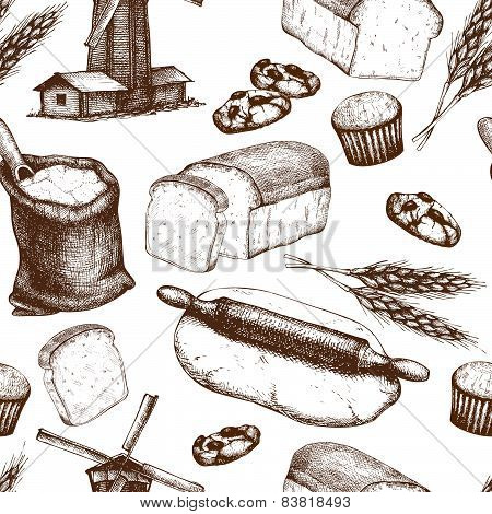 Vintage bakery sketch background.