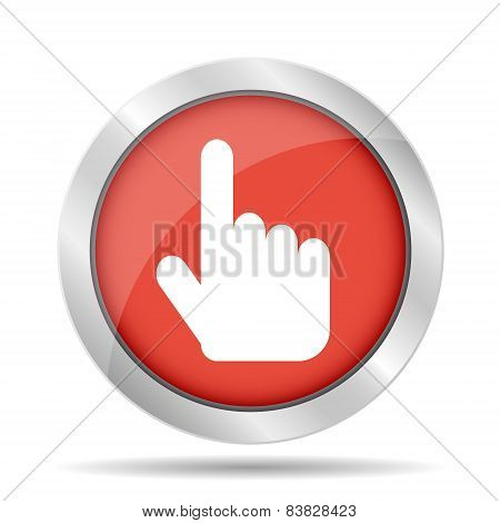 Sign emblem vector illustration. Hand with touching a button or pointing finger.
