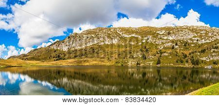 Panorama View Of  Bettmersee (lake) In Valais