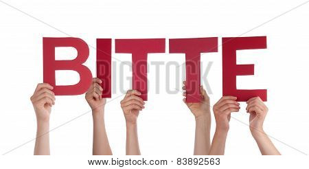 People Holding Red Straight German Word Bitte Means Please