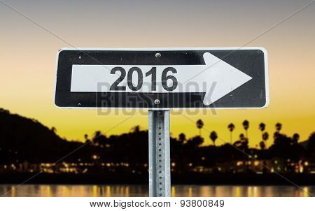2016 direction sign with sunset background