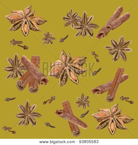 spices , cinnamon, indian, background ,anise, star , clove ,set