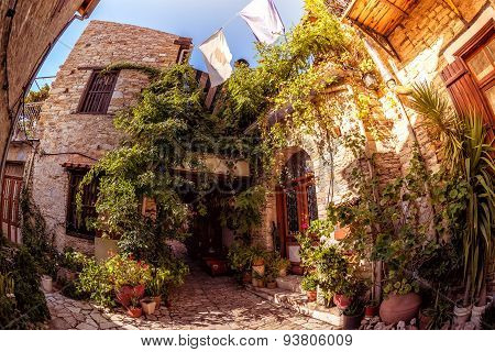 Cozy courtyard in Lefkara (Pano Lefkara) village. Limassol District Cyprus