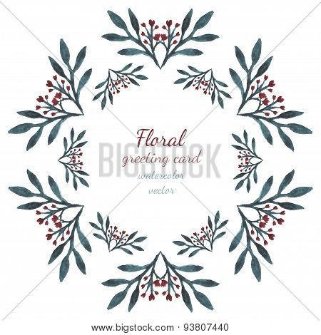 Floral collection with leaves and flowers hearts drawing vector frame watercolor. Design for invitation wedding or greeting cards.