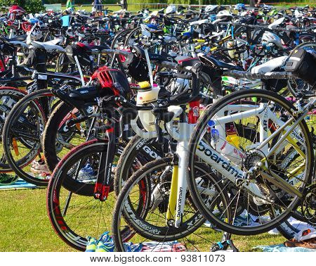 Bicycles at triathlon  change over station