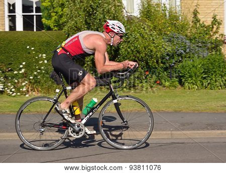 Male Triathlete on cycling stage.