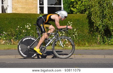 Male Triathlete on cycling stage.