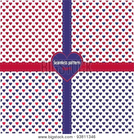 Set of Valentine heart seamless pattern. 4 vector seamless geometric pattern with small polka dot he