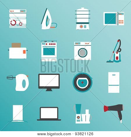 Set flat design icons of home appliances