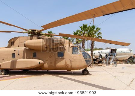 Hatzerim, Israel - April 27, 2015: Israeli Air Force Sikorsky Ch-53 Transport Helicopter On Display