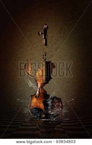 Shattered Violin in Water
